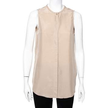 Pre Owned Emporio Armani Beige Silk Paneled Back Detail Sleeveless Shirt S