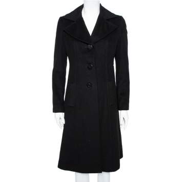 Pre Owned Emporio Armani Black Cashmere Button Front Coat S