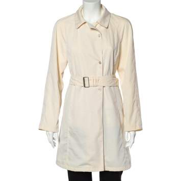 Pre Owned Emporio Armani Cream Double Breasted Belted Coat S