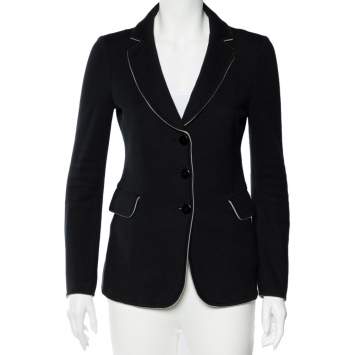 Pre Owned Emporio Armani Black Cotton Knit Button Front Jacket M