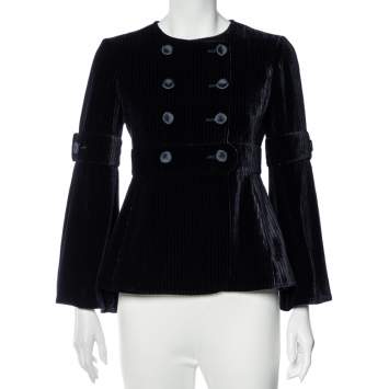 Pre Owned Emporio Armani Navy Blue Corduroy Double Breasted Jacket S