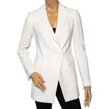 Pre Owned Emporio Armani Ivory Textured Crepe Double Breasted Blazer S
