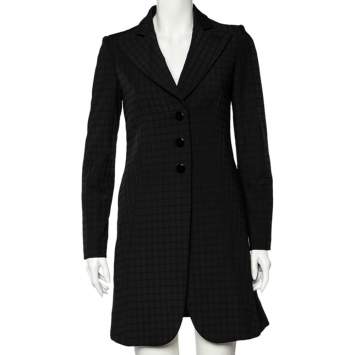 Pre Owned Emporio Armani Black Square Patterned Synthetic Button Front Blazer Coat S
