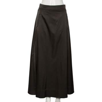 Pre Owned Emporio Armani Dark Grey Sateen Pocketed Maxi Skirt M
