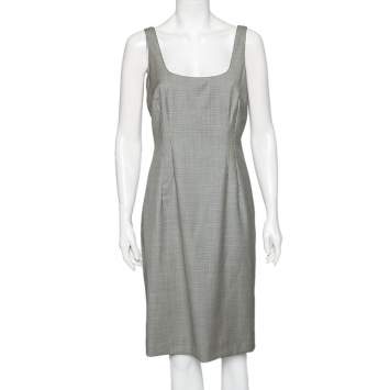 Pre Owned Emporio Armani Monochrome Houndstooth Printed Wool Short Dress L