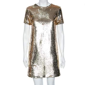Pre Owned Emporio Armani Gold Sequin Embellished Mini Dress S