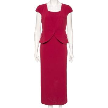 Pre Owned Emporio Armani Pink Knit Jacket Detailed Cap Sleeve Dress M