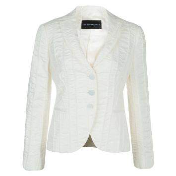 Pre Owned Emporio Armani Cream ZigZag Topstitch Detail Pintucked Blazer M