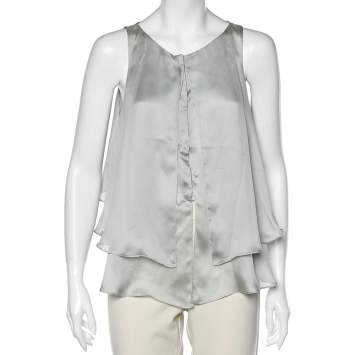 Pre Owned Emporio Armani Pale Green Silk Layered Sleeveless Button Front Top M