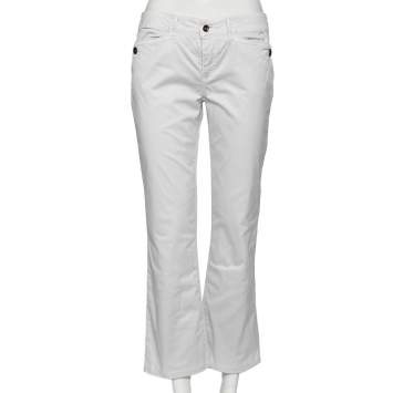 Pre Owned Emporio Armani  White Cotton Regular Fit Pants M