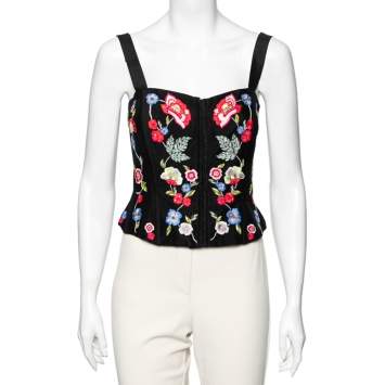 Pre Owned Emporio Armani Black Floral Sequin Embroidered Crepe Corset S
