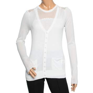 Pre Owned Emporio Armani Off White Knit Sleeveless Top & Button Front Cardigan M