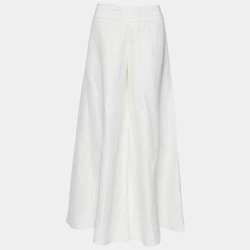 Pre Owned Emporio Armani Off White Striped Linen Wide Leg Culottes M