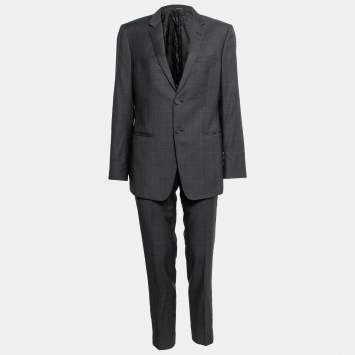 Pre Owned Emporio Armani Grey Checkered Wool Pant Suit S