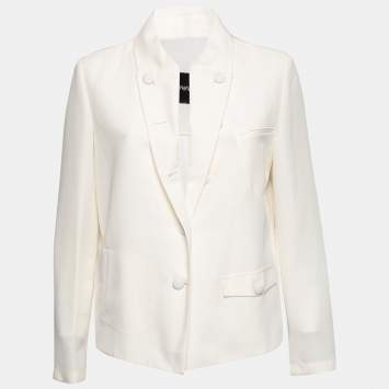 Pre Owned Emporio Armani Cream Crepe & Silk Knit Paneled Button Front Jacket M 