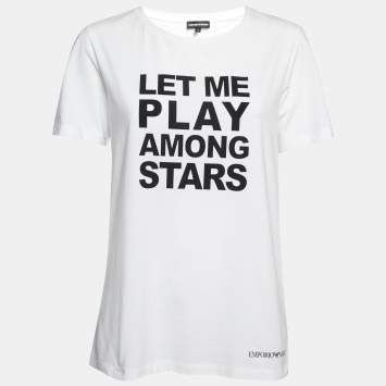 Pre Owned Emporio Armani White Printed Cotton Short Sleeve T-Shirt L