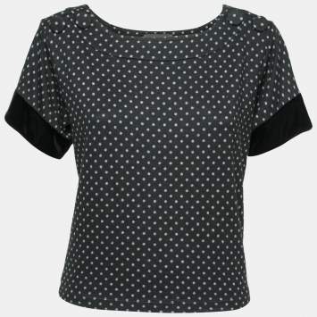 Pre Owned Emporio Armani Black Polka Dots Printed Knit Tank Top S