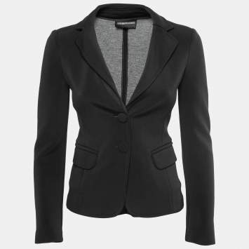 Pre Owned Emporio Armani Black Stretch Knit Single Breasted Blazer S