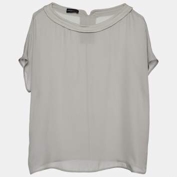 Pre Owned Emporio Armani Grey Silk Top S