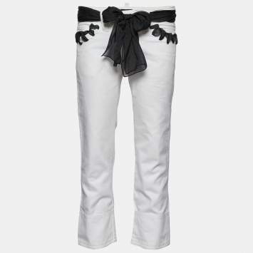 Pre Owned Emporio Armani White Denim Bandana Belted Jeans S Waist 31"