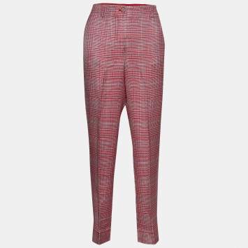 Pre Owned Emporio Armani Red Houndstooth Pattern Crepe Trousers S