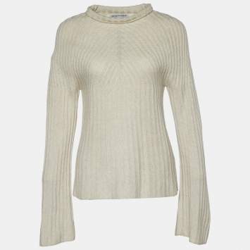 Pre Owned Emporio Armani Beige Wool & Cashmere High Neck Sweater M