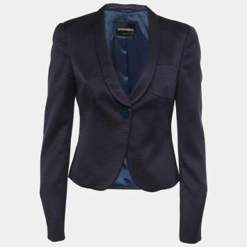 Pre Owned Emporio Armani Navy Blue Jacquard Single-Button Blazer M