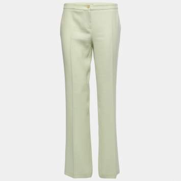 Pre Owned Emporio Armani Lime Green Crepe Straight Leg Trousers M