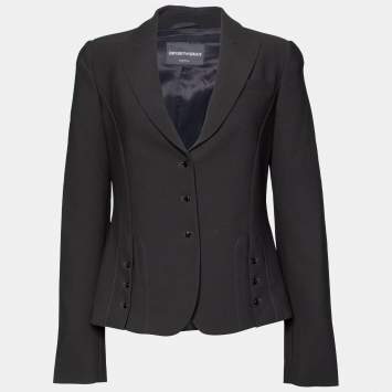 Pre Owned Emporio Armani Black Textured Crepe Button Front Blazer S 