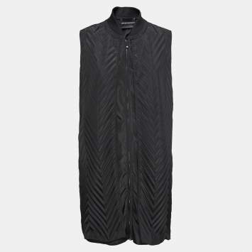 Pre Owned Emporio Armani Black Synthetic Pleated Vest Jacket M