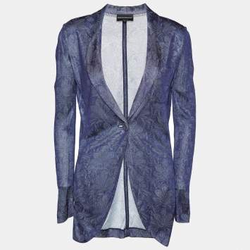 Pre Owned Emporio Armani Navy Blue Perforated Knit Blazer S