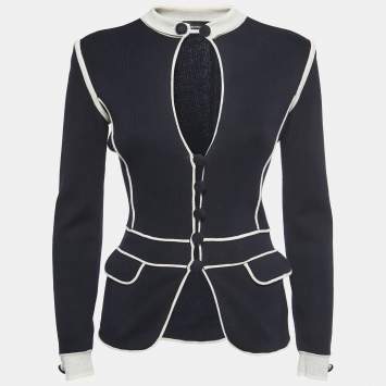 Pre Owned Emporio Armani Midnight Blue Knit Buttoned Jacket S