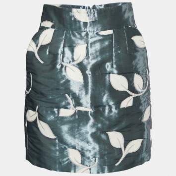 Pre Owned Emporio Armani Blue leaf Jacquard Mini Skirt S