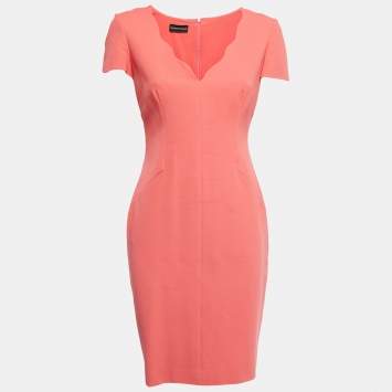 Pre Owned Emporio Armani Pink Knit Short Sleeve Shift Dress M