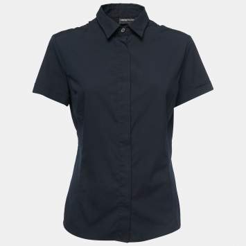 Pre Owned Emporio Armani Midnight Blue Cotton Short Sleeve Shirt L