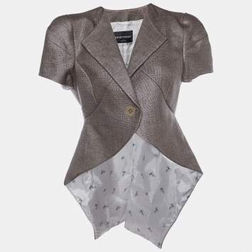 Pre Owned Emporio Armani Copper Brown Cotton Blend Asymmetric Cropped Blazer M
