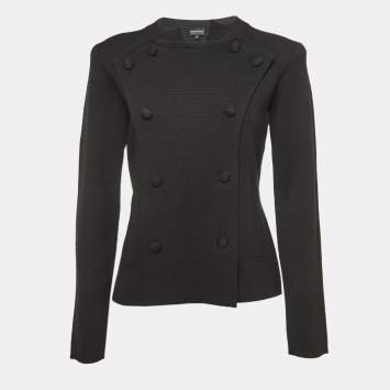 Pre Owned Emporio Armani Black Wool Double Breasted Sweater M