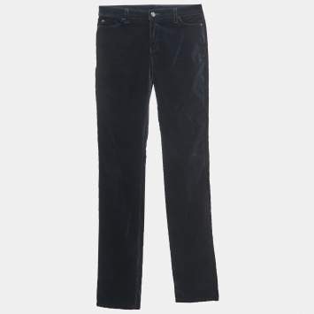 Pre Owned Emporio Armani Navy Blue Velvet Jeans S Waist 26"