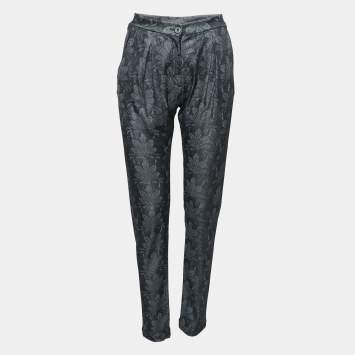 Pre Owned Emporio Armani Black Floral Jersey Knit Skinny Trousers S
