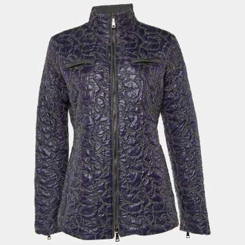 Pre Owned Emporio Armani Purple & Grey Synthetic Wool Detail Zip Front Jacket M