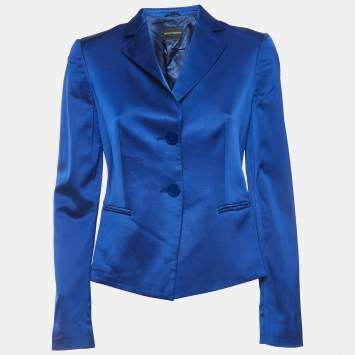 Pre Owned Emporio Armani Blue Crepe Single Breasted Blazer M 
