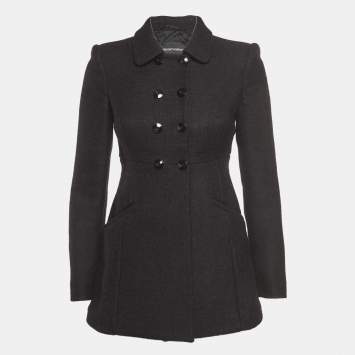 Pre Owned Emporio Armani Black Wool Double Breasted Coat XS