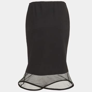 Pre Owned Emporio Armani Black Jersey Wired Hem Pencil Skirt M