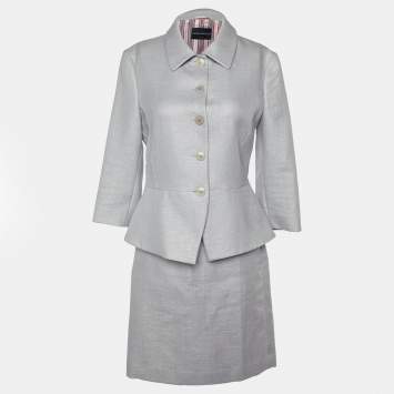 Pre Owned Emporio Armani Grey Nylon Single Breasted Blazer & Skirt Set M