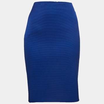 Pre Owned Emporio Armani Blue Canvas Pencil Skirt M