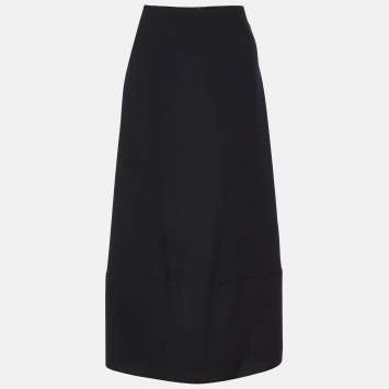 Pre Owned Emporio Armani Black Crepe Long Skirt L