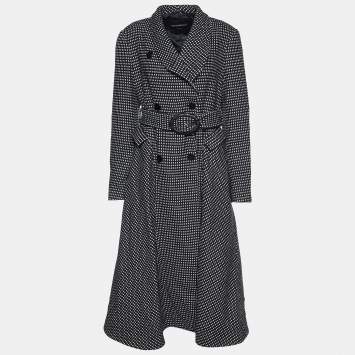 Pre Owned Emporio Armani Monochrome Wool Blend Belted Coat L
