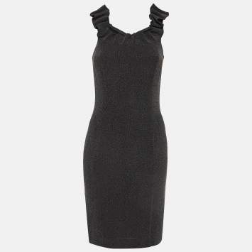 Pre Owned Emporio Armani Black/Grey Knit Mini Dress S