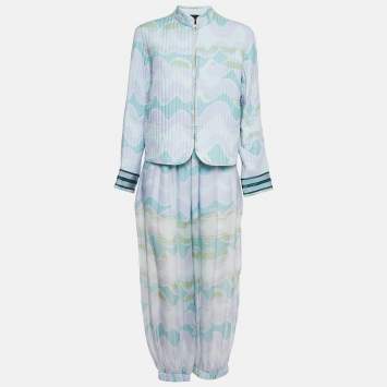 Pre Owned Emporio Armani Blue Abstract Print Silk Pants and Jacket Set M