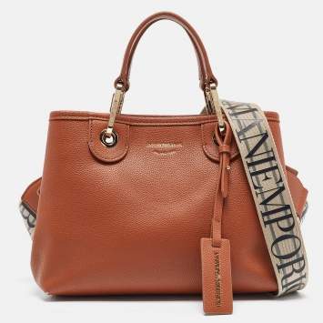 Pre Owned Emporio Armani Brown Faux Leather Small MyEA Shopper Tote